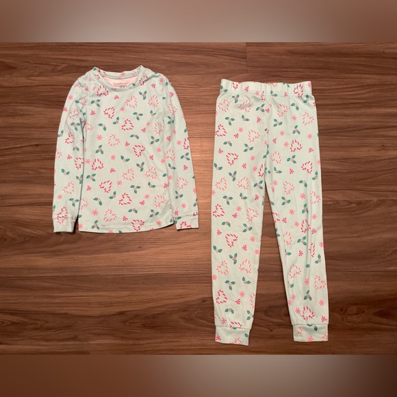 Cuddl Duds Kids Pajama Set with Heart Candy Cane Print - White and Pink size 6 - Picture 1 of 6